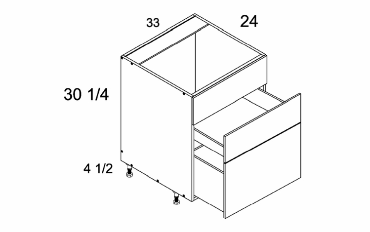 RB3DB33: Two Drawer With False Front Range Base: Torino White Pine Kitchen Cabinets
