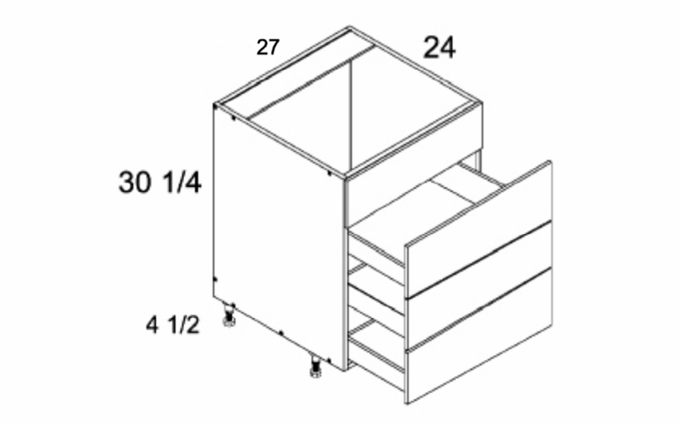 RB4DB27: Three Drawer Range Base with False Front: Palermo Gloss White Kitchen Cabinets
