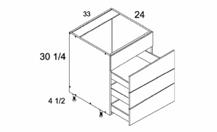 RB4DB33: Three Drawer Range Base with False Front: Rivera Oyster Shell Kitchen Cabinets