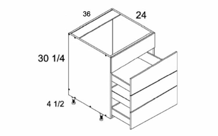 RB4DB36: Three Drawer Range Base with False Front: Rivera Conch Shell Kitchen Cabinets