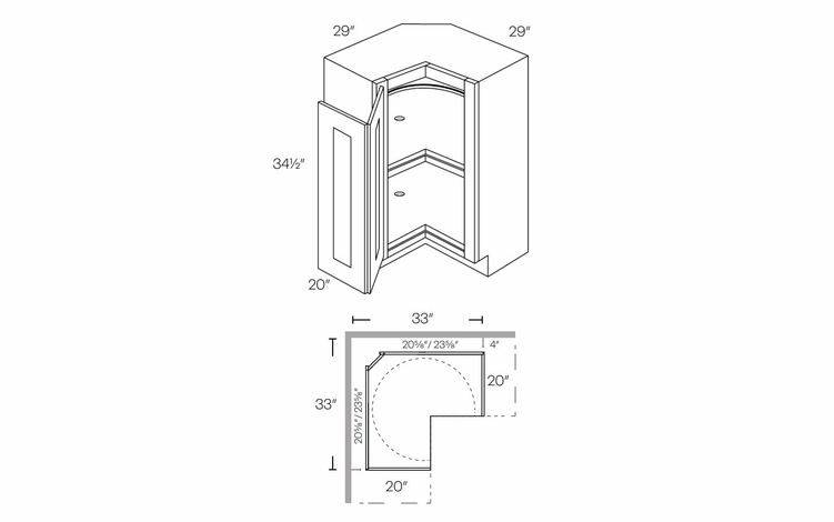 Richmond White CAR33L: Left Lazy Susan Corner Base Cabinet: Assembled Kitchen Cabinets