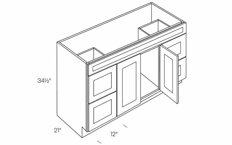 Richmond White V48DD: Vanity Base Cabinet With Drawers, Center Sink: Assembled Kitchen Cabinets
