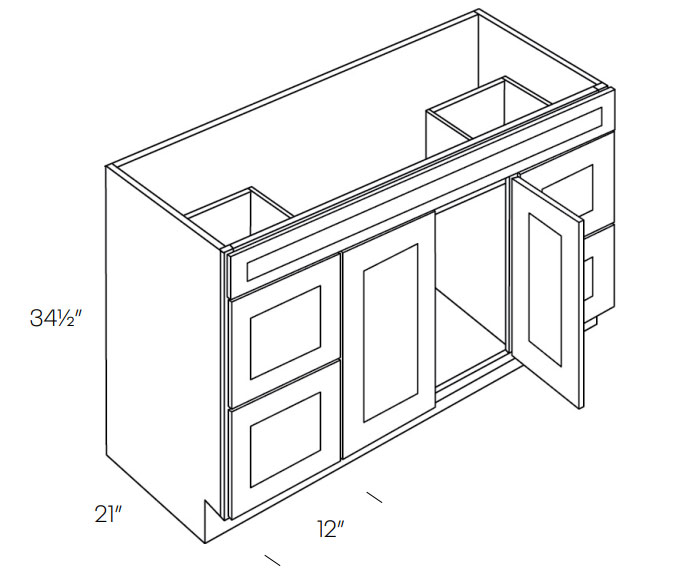 Richmond White V48DD Vanity Base With Drawers, Center Sink