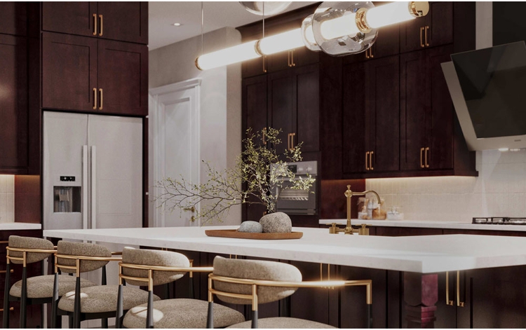 Floral Espresso Kitchen Cabinets