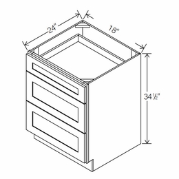 RTA Floral White 3DB18: 3 Drawer Base Cabinet: RTA Kitchen Cabinets