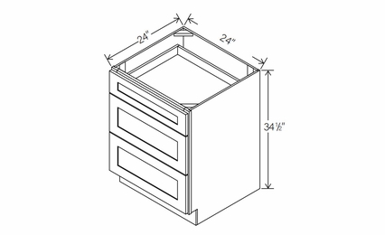 RTA Floral White 3DB24: 3 Drawer Base Cabinet: RTA Kitchen Cabinets
