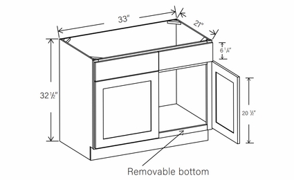 RTA Floral White ADA-SB33R: ADA Removable Sink Base Cabinet: RTA Kitchen Cabinets