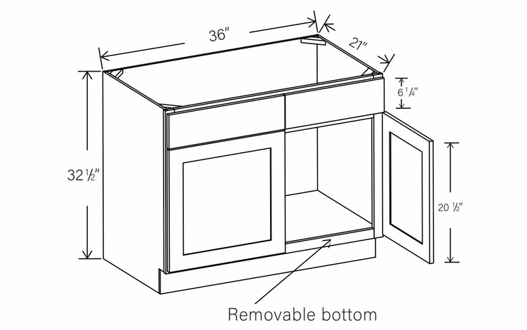 RTA Floral White ADA-SB36R: ADA Removable Sink Base Cabinet: RTA Kitchen Cabinets