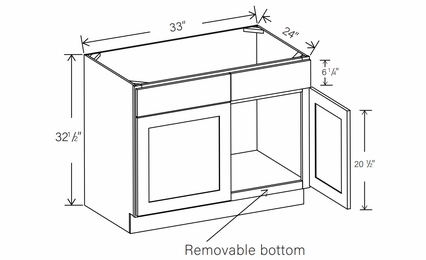 RTA Floral White ADA-VS33R: ADA Removable Sink Base Cabinet: RTA Kitchen Cabinets