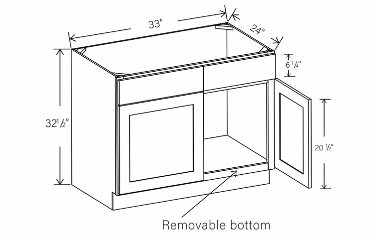 RTA Floral White ADA-VS33R: ADA Removable Sink Base Cabinet: RTA Kitchen Cabinets
