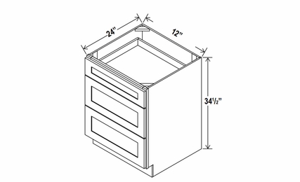 Rustic Wood 3DB12: 3 Drawer Base Cabinet: Assembled Kitchen Cabinets