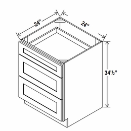 Rustic Wood 3DB24: 3 Drawer Base Cabinet: Assembled Kitchen Cabinets
