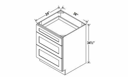 Rustic Wood 3DB36: 3 Drawer Base Cabinet: Assembled Kitchen Cabinets