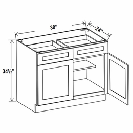 Rustic Wood B30: Double Door Base Cabinet: Assembled Kitchen Cabinets