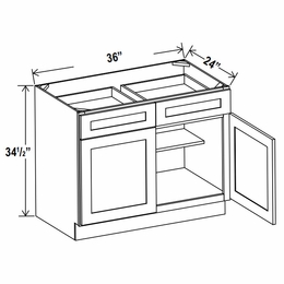Rustic Wood B36: Double Door Base Cabinet: Assembled Kitchen Cabinets