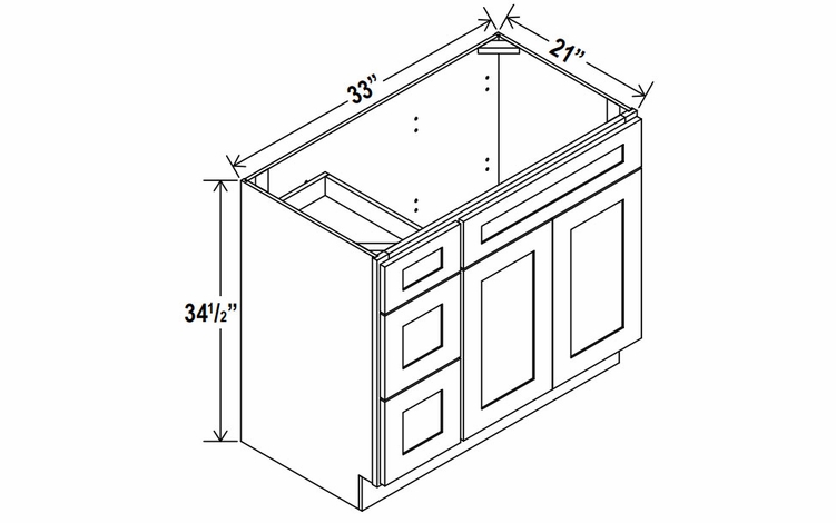 Rustic Wood V3321DL: Vanity Combo Cabinet With Left Drawers: Assembled Kitchen Cabinets