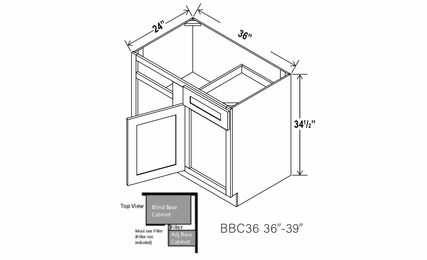 Sage Breeze BBC36: Blind Base Corner Cabinet: Assembled Kitchen Cabinets
