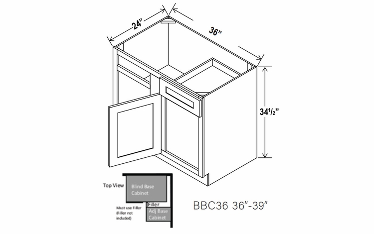 Sage Breeze BBC36: Blind Base Corner Cabinet: Assembled Kitchen Cabinets