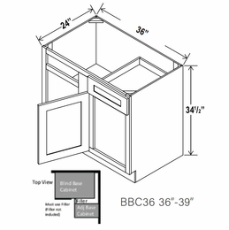Sage Breeze BBC36: Blind Base Corner Cabinet: Assembled Kitchen Cabinets