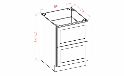 Shaker Essence Oak 2DB36: 2 Drawer Base Cabinet: RTA Kitchen Cabinets