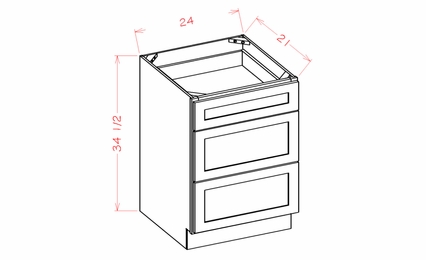 Shaker Essence Oak 3VDB24: Vanity Drawer Base Cabinet: RTA Kitchen Cabinets