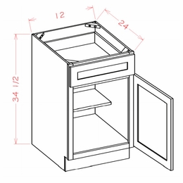 Shaker Essence Oak B12: Single Door, Single Drawer Base Cabinet: RTA Kitchen Cabinets