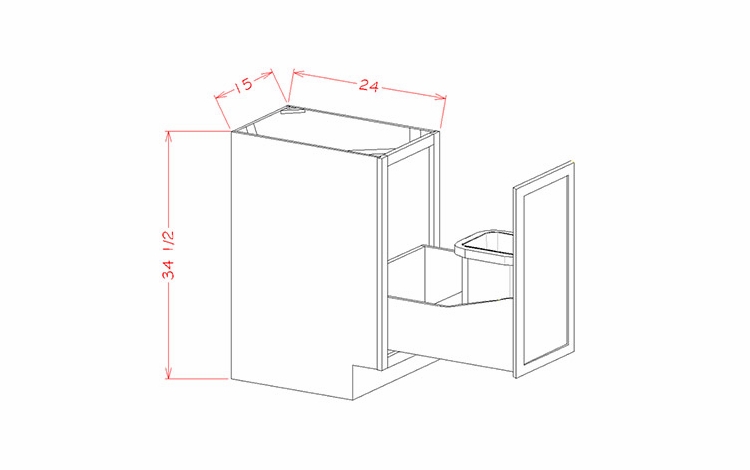 Shaker Essence Oak B15FHTCPO: Full Height Door Base With Single Trash Can Pullout: RTA Kitchen Cabinets