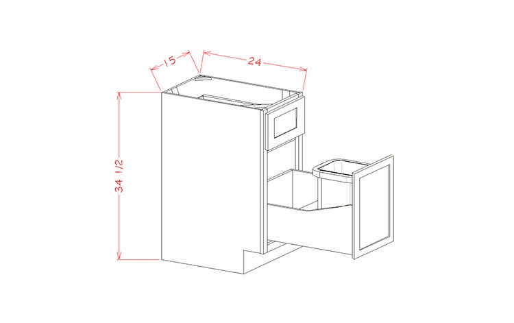 Shaker Essence Oak B15TCPO: Base With Single Trash Can Pullout: RTA Kitchen Cabinets