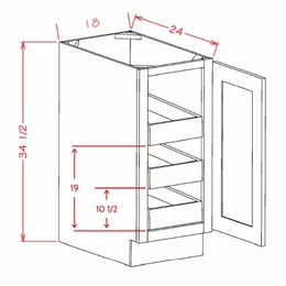 Shaker Essence Oak B18FH3RS: Single Full Height Door, Three Rollout Shelf Base Cabinet: RTA Kitchen Cabinets