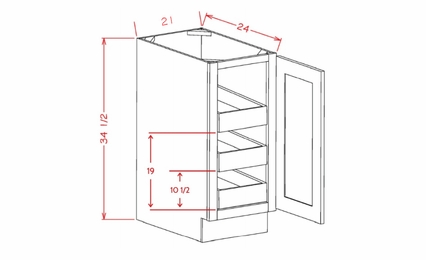 Shaker Essence Oak B21FH3RS: Single Full Height Door, Three Rollout Shelf Base Cabinet: RTA Kitchen Cabinets