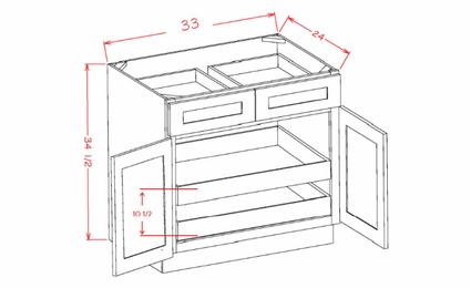 Shaker Essence Oak B332RS: Double Door, Double Drawer, Two Rollout Shelf Base Cabinet: RTA Kitchen Cabinets