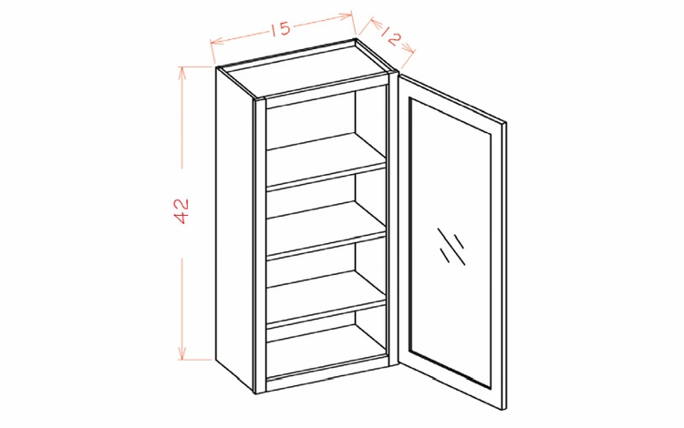 Shaker Essence Oak W1542GD: Prepped for Glass Wall Cabinet - Single Door: RTA Kitchen Cabinets