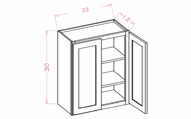 Shaker Essence Oak W3330: 30" High Wall Cabinet - Double Door: RTA Kitchen Cabinets