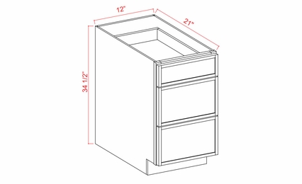 Shaker Expresso 3VDB12: Vanity Drawer Base Cabinet: Assembled Kitchen Cabinets