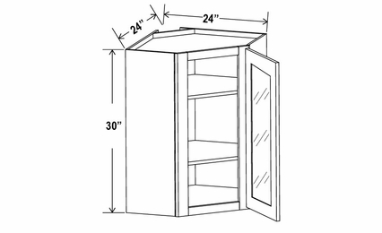 Shaker Expresso DCW2430GD: Wall Diagonal Glass Door Corner Cabinet: Assembled Kitchen Cabinets