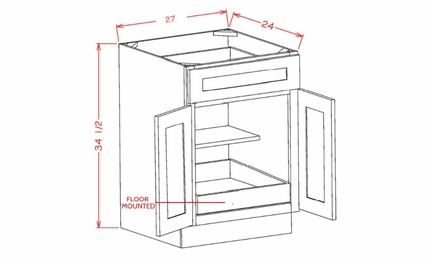 Shaker Honey B271RS: Double Door Single Drawer One Rollout Shelf Base Cabinet: RTA Kitchen Cabinet