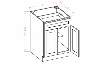 Shaker Honey B30S: Double Door Single Drawer Base Cabinet: RTA Kitchen Cabinet