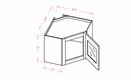 Shaker Honey DCW2415GD: Glass Door Diagonal Wall Stacker Cabinet 12" High: RTA Kitchen Cabinet