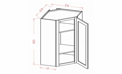 Shaker Honey DCW2430: Diagonal Corner Wall Cabinet: RTA Kitchen Cabinet