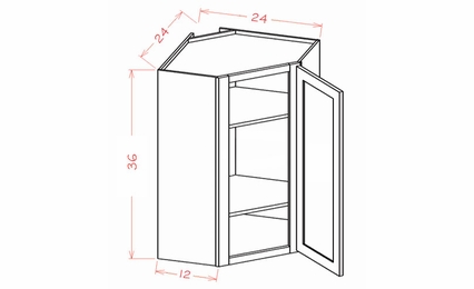 Shaker Honey DCW2436: Diagonal Corner Wall Cabinet: RTA Kitchen Cabinet