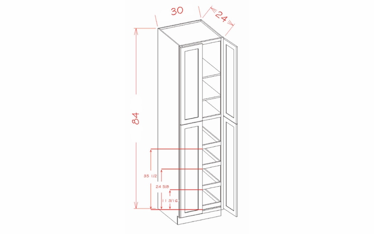 Shaker Honey U3084244RS: Four Rollout Shelf Utility Cabinet Kits - Four Doors: RTA Kitchen Cabinet