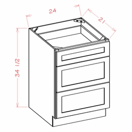Shaker Unfinished 3VDB24: Vanity Drawer Base Cabinet: RTA Kitchen Cabinets