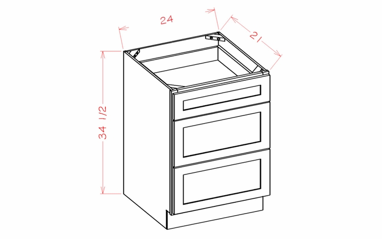 Shaker Unfinished 3VDB24: Vanity Drawer Base Cabinet: RTA Kitchen Cabinets