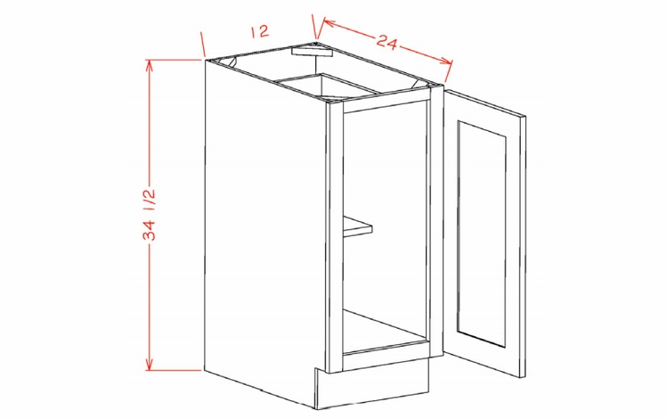 Shaker Unfinished B12FH: Full Height Single Door Base Cabinet: RTA Kitchen Cabinets