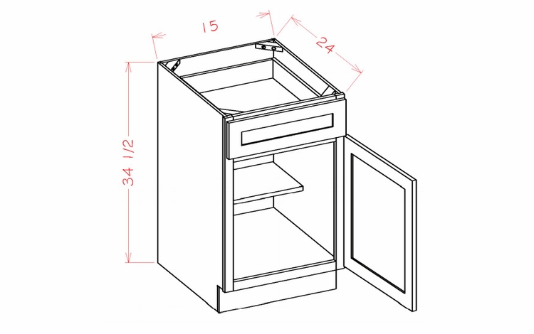 Shaker Unfinished B15: Single Door, Single Drawer Base Cabinet: RTA Kitchen Cabinets