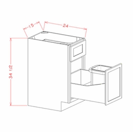 Shaker Unfinished B15TCPO: Base With Single Trash Can Pullout: RTA Kitchen Cabinets