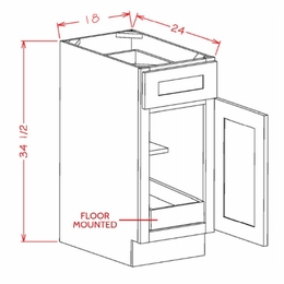 Shaker Unfinished B181RS: Single Door, Single Drawer, One Rollout Shelf Base Cabinet: RTA Kitchen Cabinets