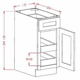Shaker Unfinished B182RS: Single Door, Single Drawer, Two Rollout Shelf Base Cabinet: RTA Kitchen Cabinets