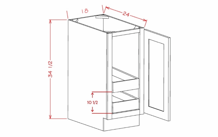 Shaker Unfinished B18FH2RS: Single Full Height Door, Two Rollout Shelf Base Cabinet: RTA Kitchen Cabinets