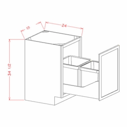 Shaker Unfinished B18FHTCPO: Full Height Door Base With Double Trash Can Pullout: RTA Kitchen Cabinets